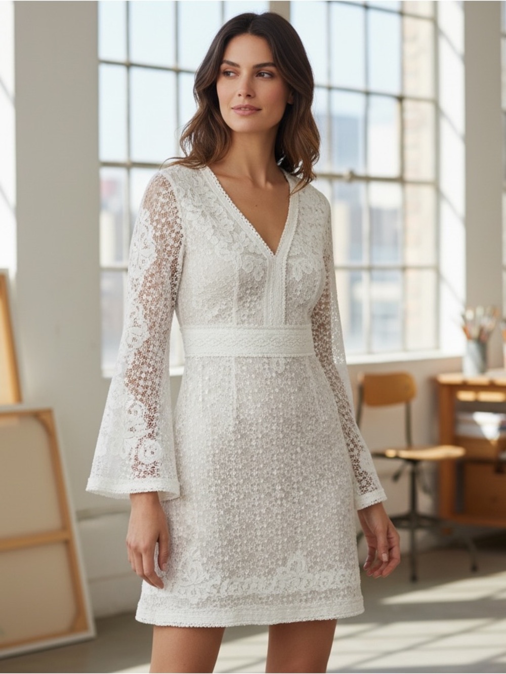 THE KOOPLES Daisy Love Guipure & Emboidery Mini Dress in Ecro!